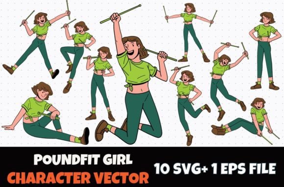 10 Poundfit Girl Cartoon Vector SVG